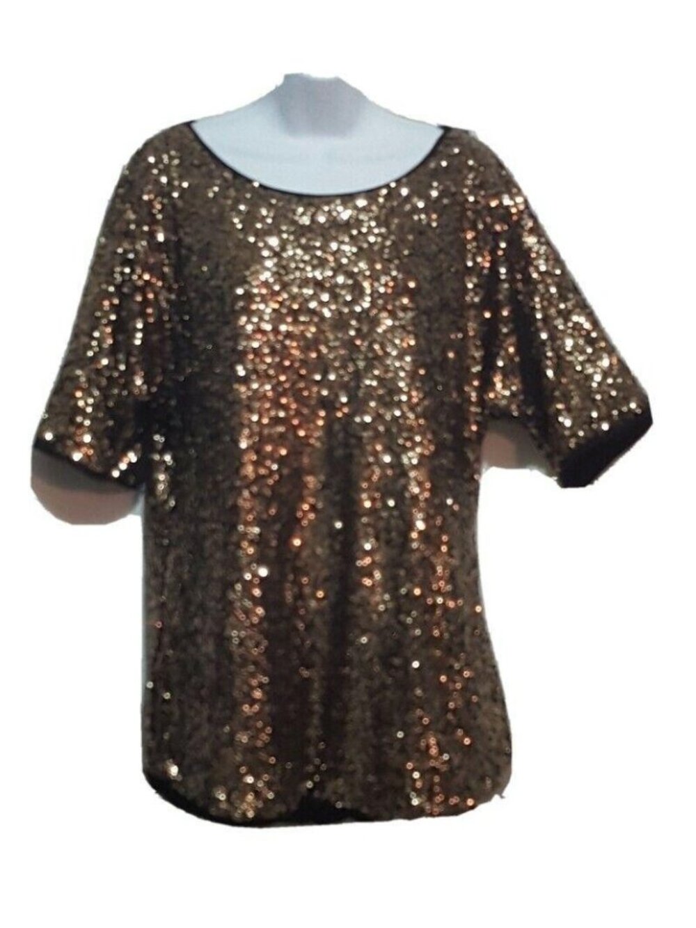 Vintage Womens Gold Sequin Blouse Medium Oversized Party Holiday Glam Evening